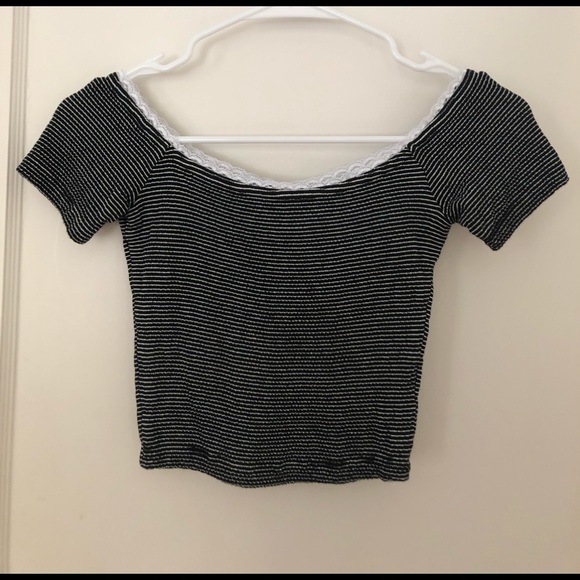 ASOS Tops - Off Shoulder Stripes Lace Crop Top ASOS Tops - Off Shoulder Stripes Lace Crop Top